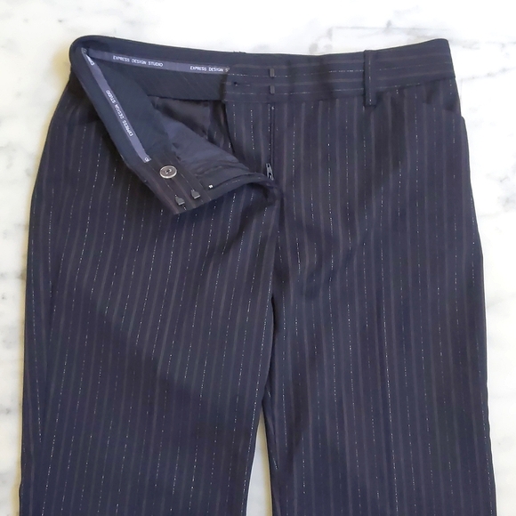 NWOT. Express Design Studio Editor Dress Pant w/brown stripe and sparkling gold. - Picture 4 of 8